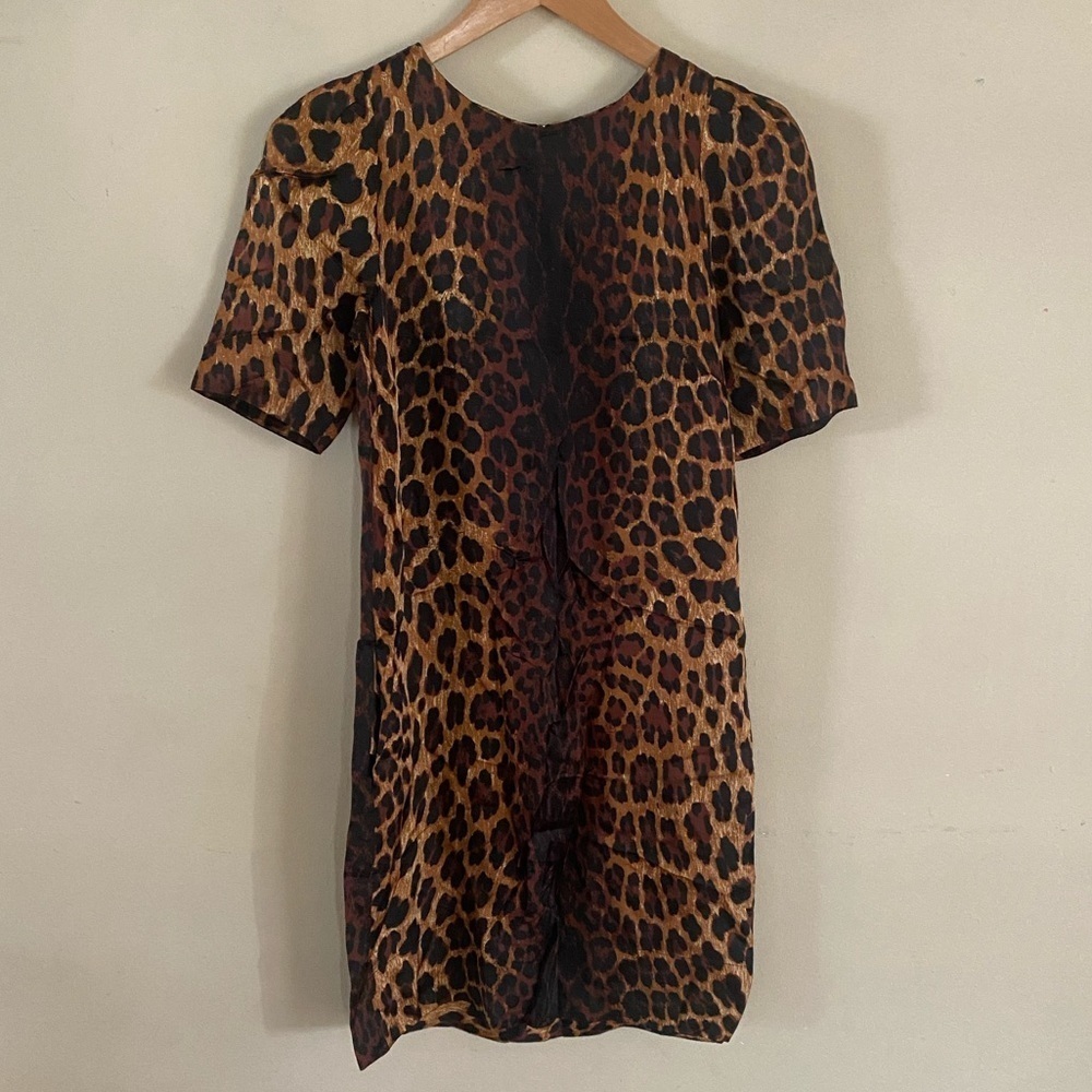 Zara Basic Brown Black Cheetah Print Mini Dress Size XS